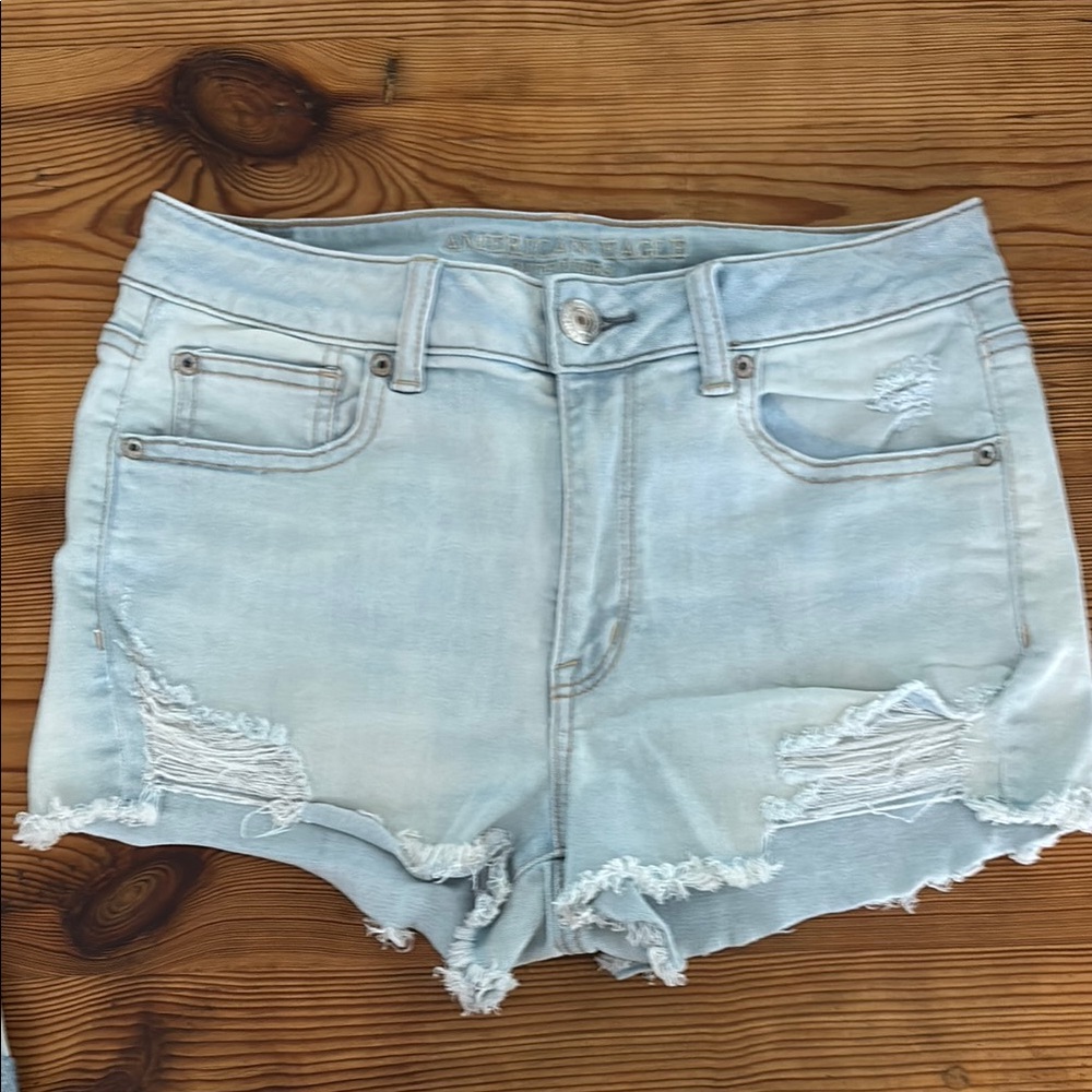 Women's Light Blue Distressed Denim Shorts